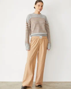 MONROW Stripe Poplin Boxer Pants CAPPUCCINOSTRIPE Best Sale